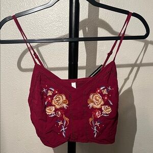 Y2K Xhilaration Deep Red Smocked Crop Tank Embroidered